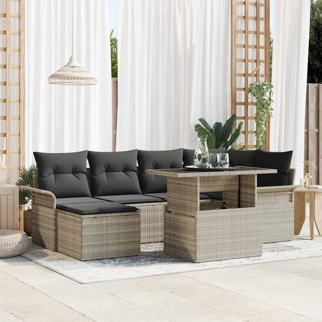 Havesofa Sæt med pude 7 pcs Lysegrå Poly rattan
