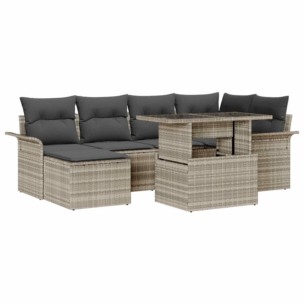 Havesofa Sæt med pude 7 pcs Lysegrå Poly rattan