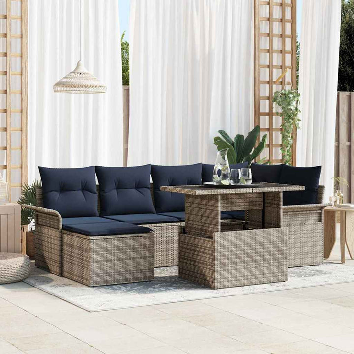 Havesofa Sæt med pude 7 pcs Grå polyrattan