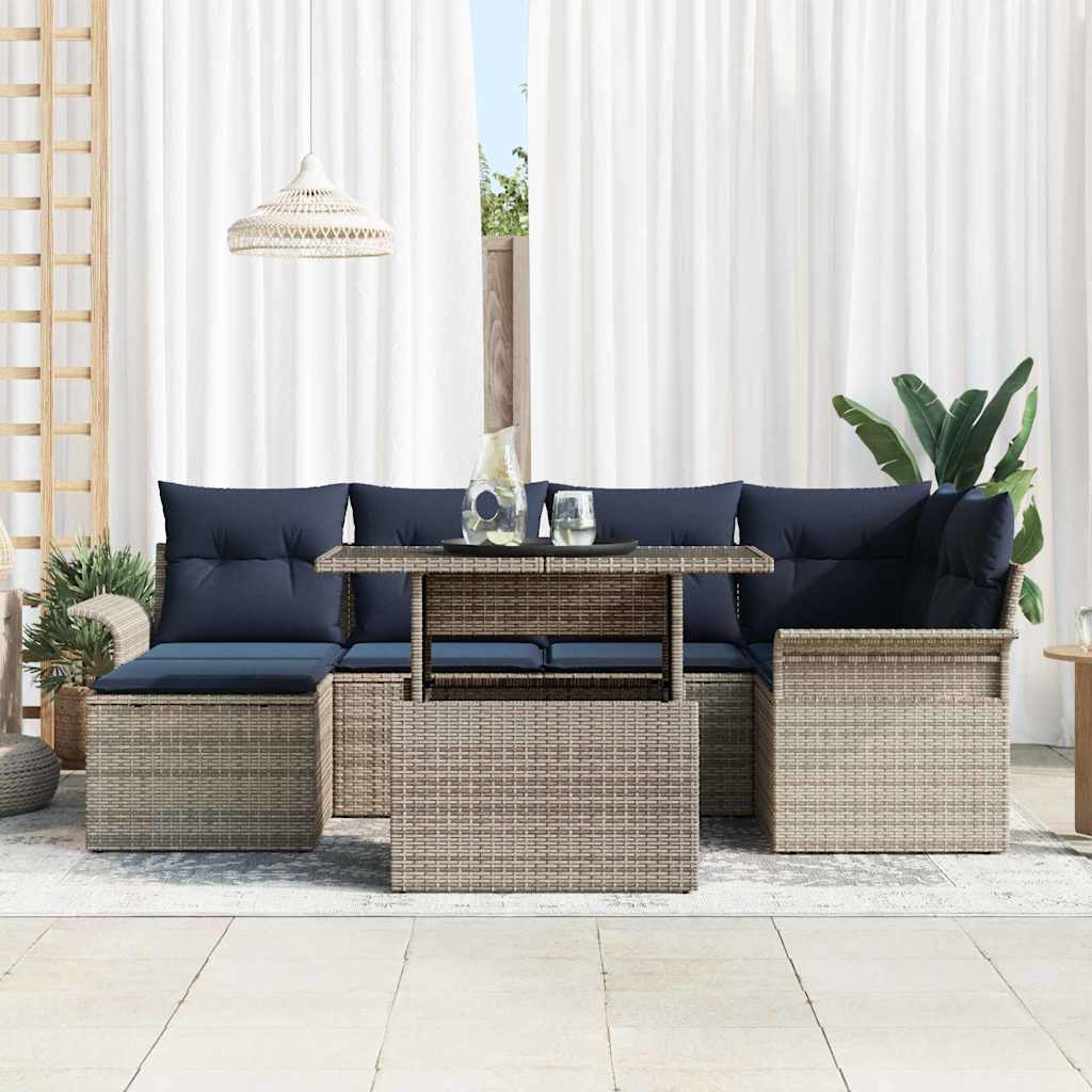 Havesofa Sæt med pude 7 pcs Grå polyrattan