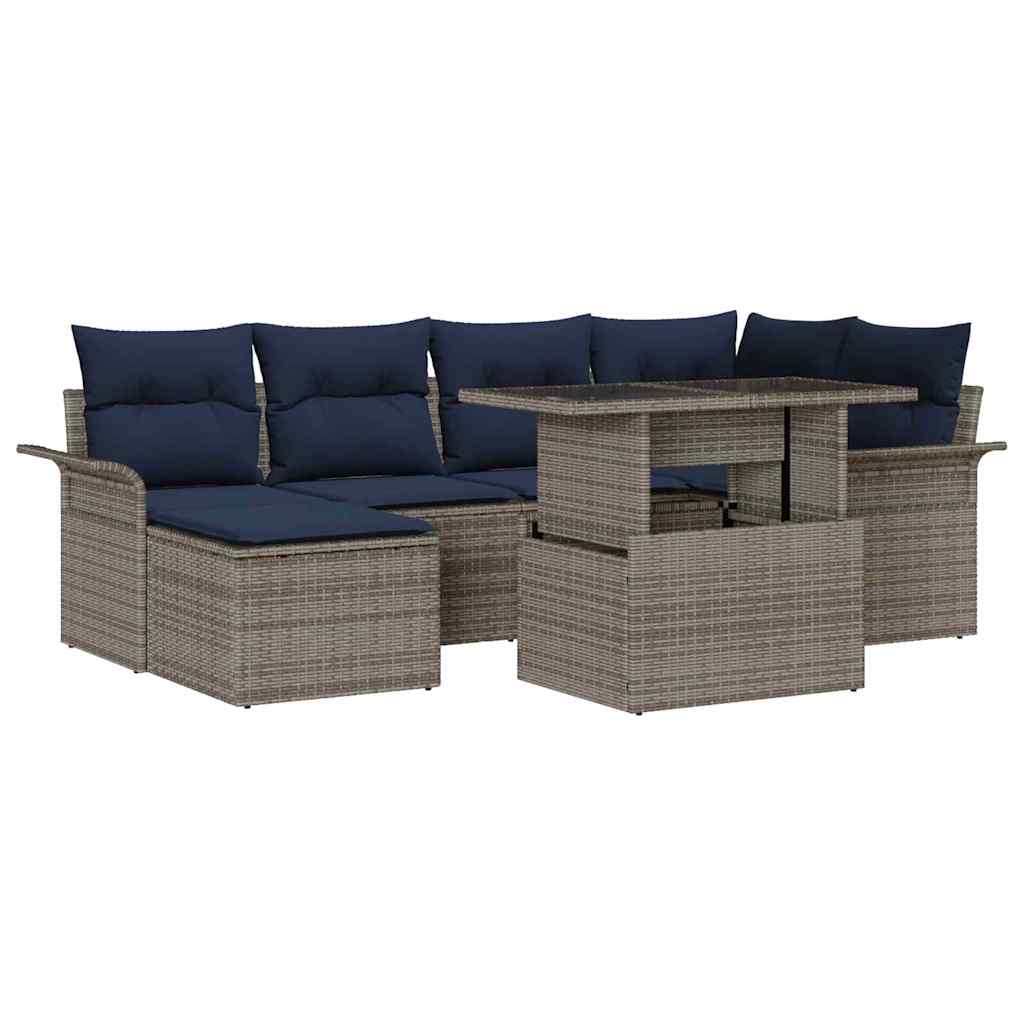Havesofa Sæt med pude 7 pcs Grå polyrattan