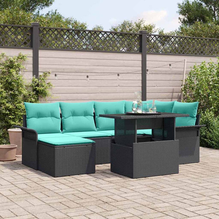 Havesofa Sæt med pude 7 pcs Sort Poly rattan