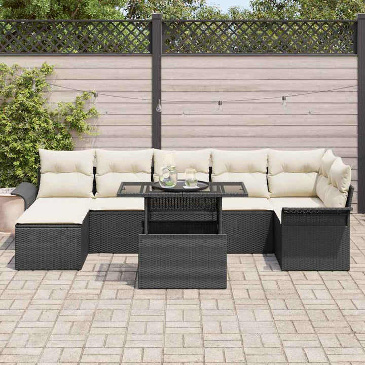 Havesofa Sæt med pude 8 pcs Sort Poly rattan