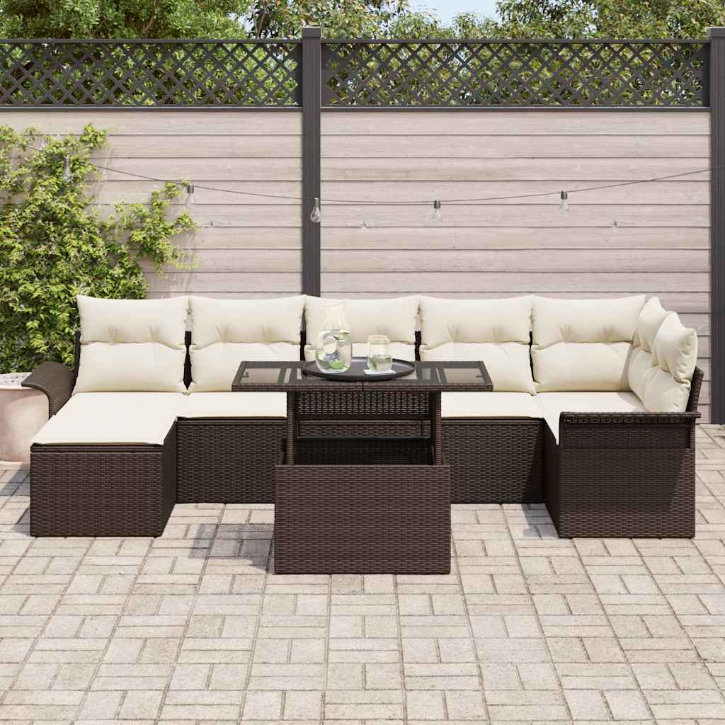 Havesofa Sæt med pude 8 pcs Brun Poly rattan