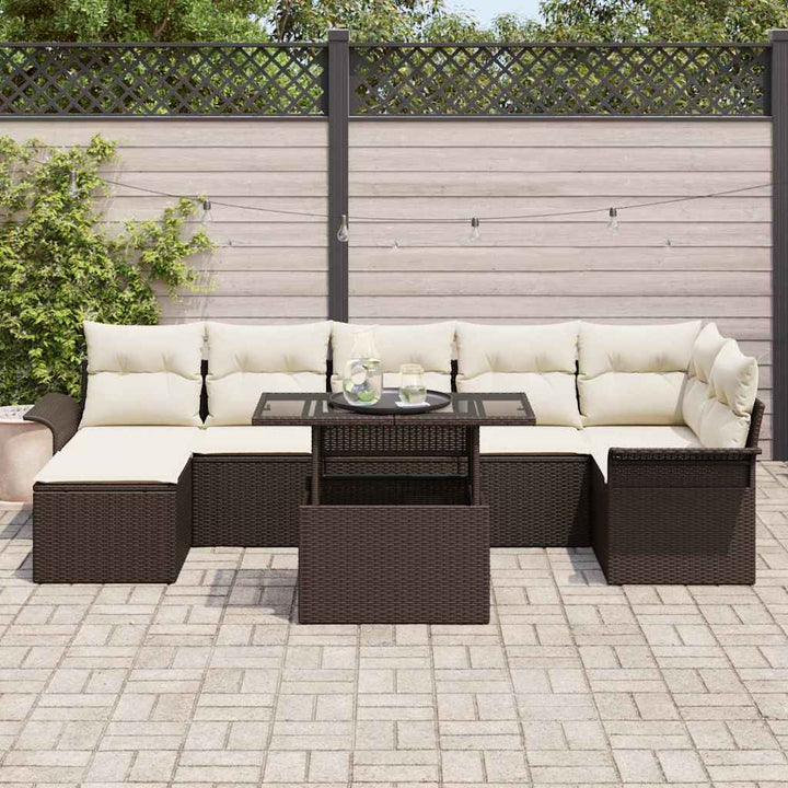Havesofa Sæt med pude 8 pcs Brun Poly rattan