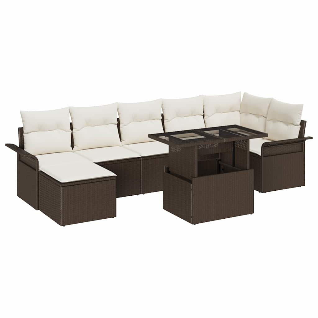 Havesofa Sæt med pude 8 pcs Brun Poly rattan