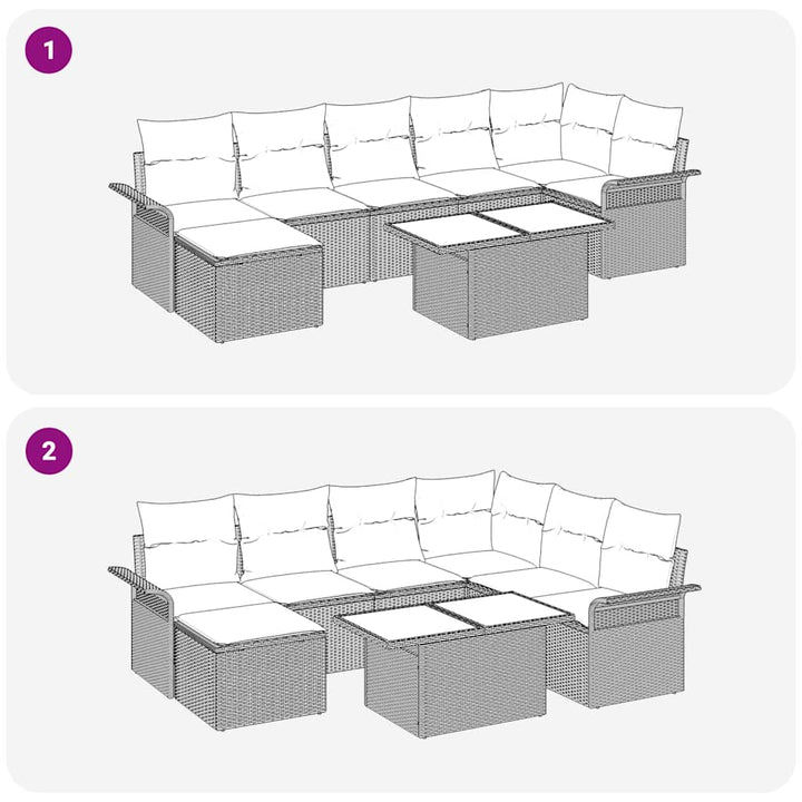 Havesofa Sæt med pude 8 pcs Grå Poly rattan