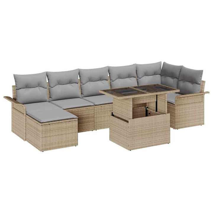 Havesofa Sæt med pude 8 pcs Beige Poly rattan