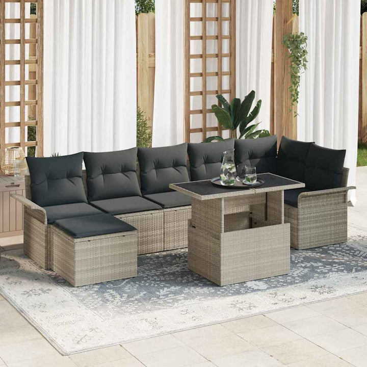 Havesofa Sæt med pude 8 pcs Lysegrå Poly rattan