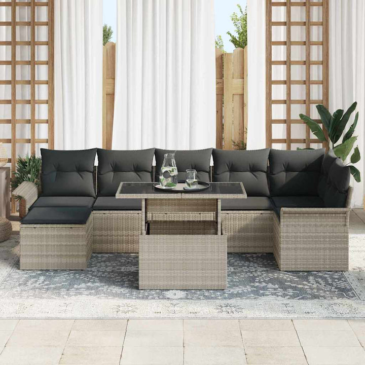 Havesofa Sæt med pude 8 pcs Lysegrå Poly rattan