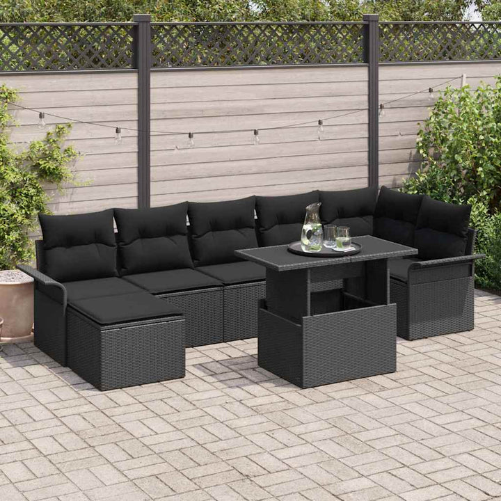 Havesofa Sæt med pude 8 pcs Sort Poly rattan
