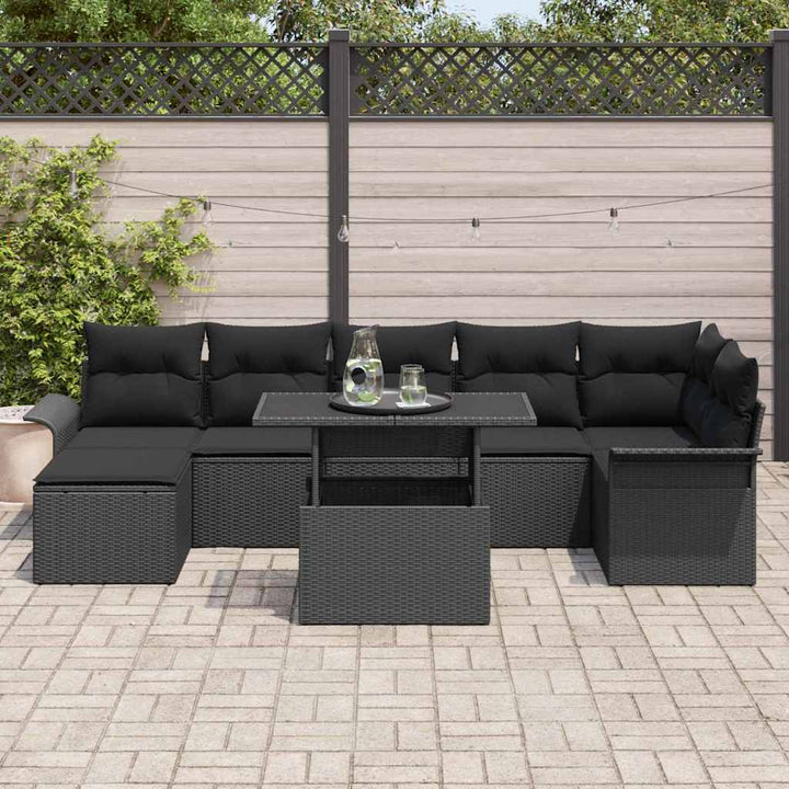 Havesofa Sæt med pude 8 pcs Sort Poly rattan