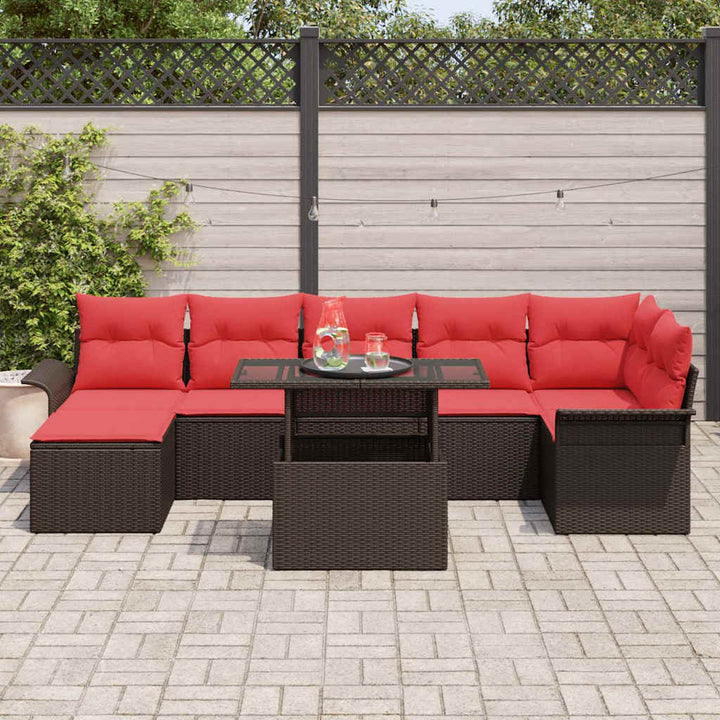 Havesofa Sæt med pude 8 pcs Brun polyrattan