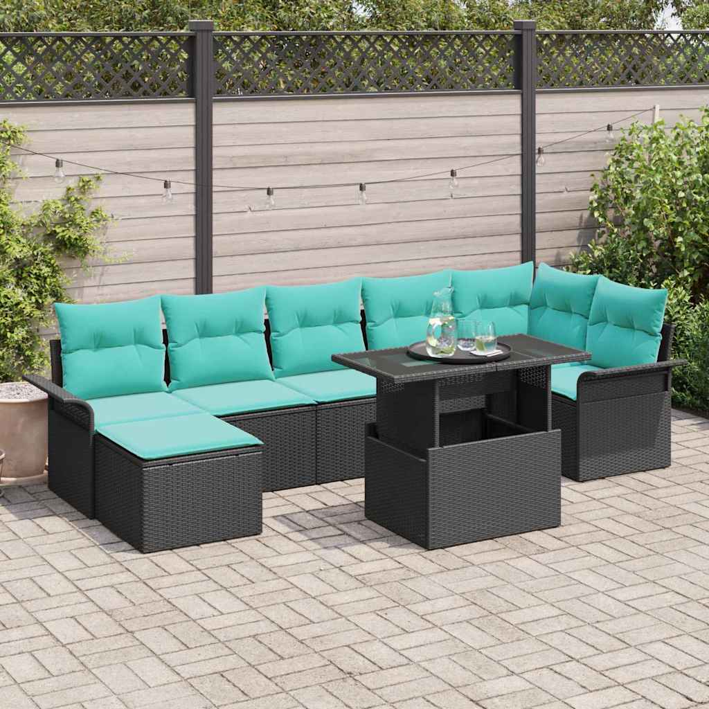 Havesofa Sæt med pude 8 pcs Sort polyrattan