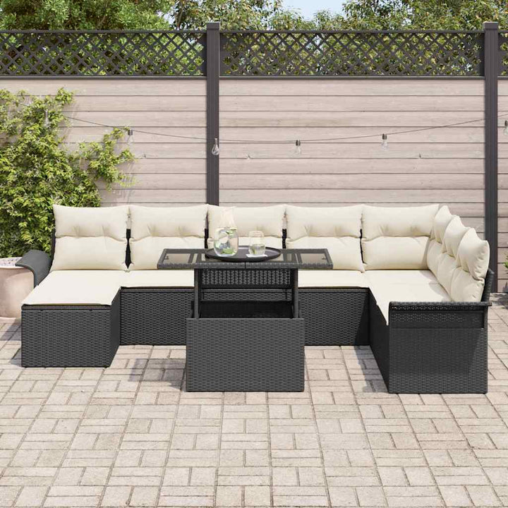 Havesofa Sæt 9 stk. Sort polyrattan