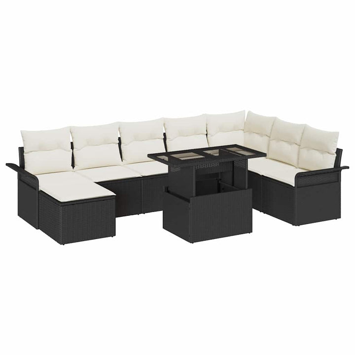 Havesofa Sæt 9 stk. Sort polyrattan