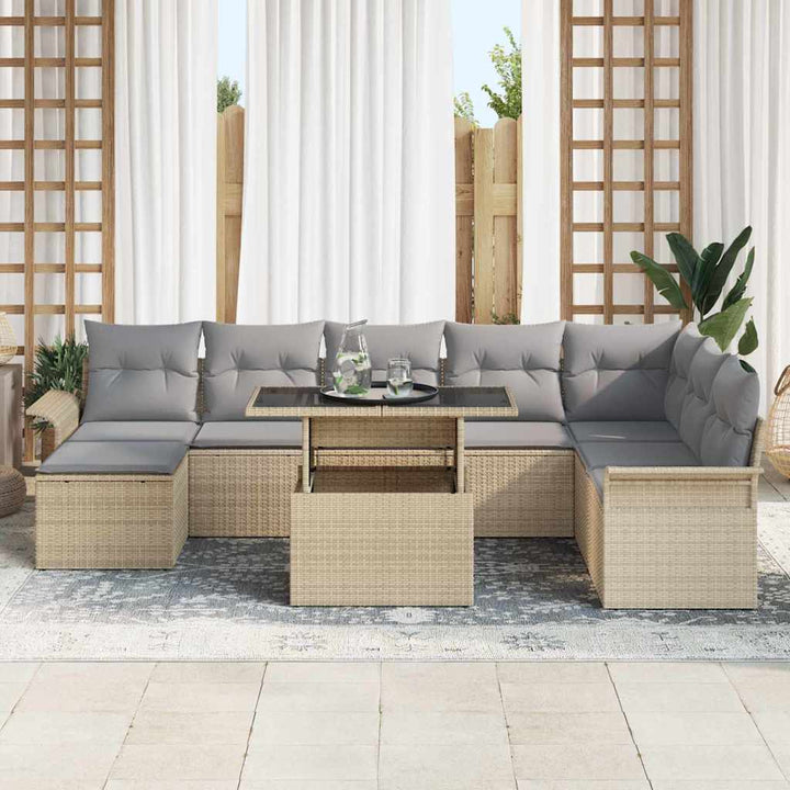 Havesofa Sæt med pude 9 pcs Beige polyrattan