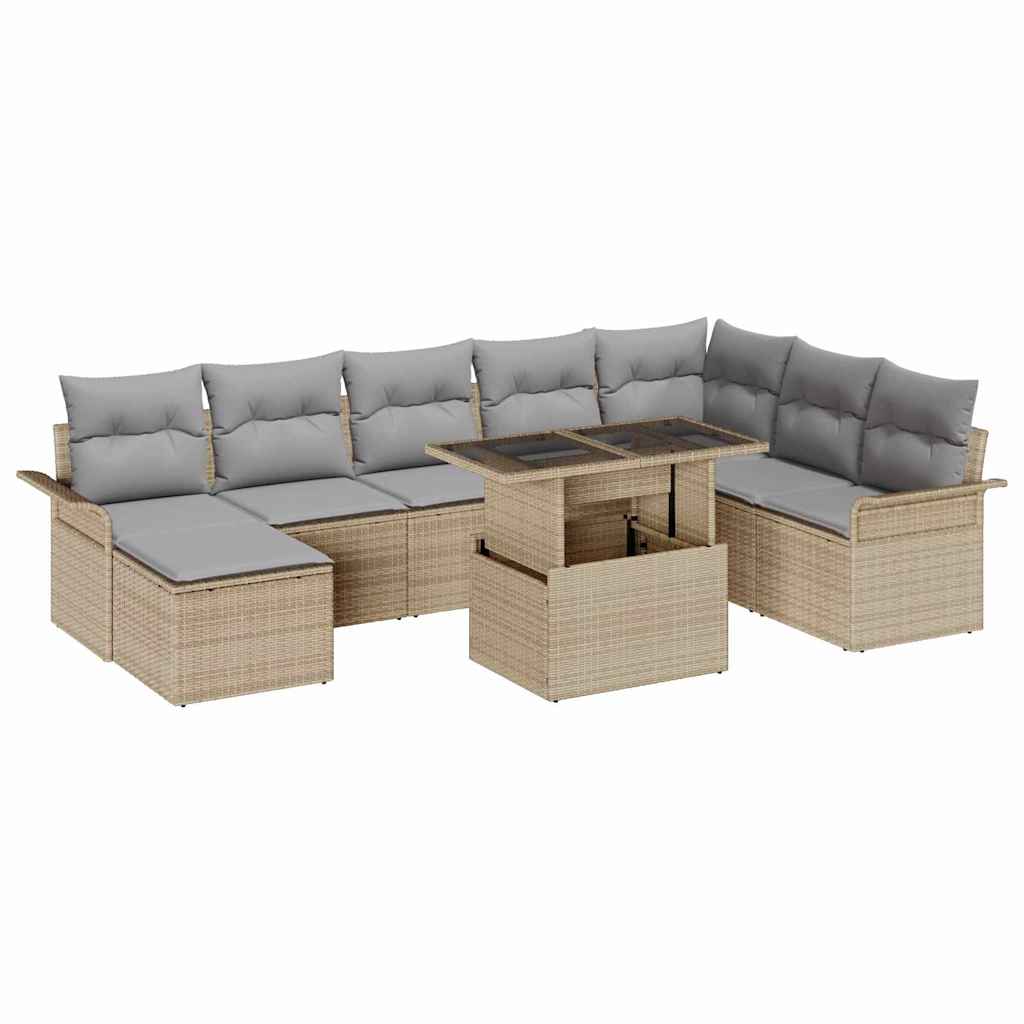 Havesofa Sæt med pude 9 pcs Beige polyrattan