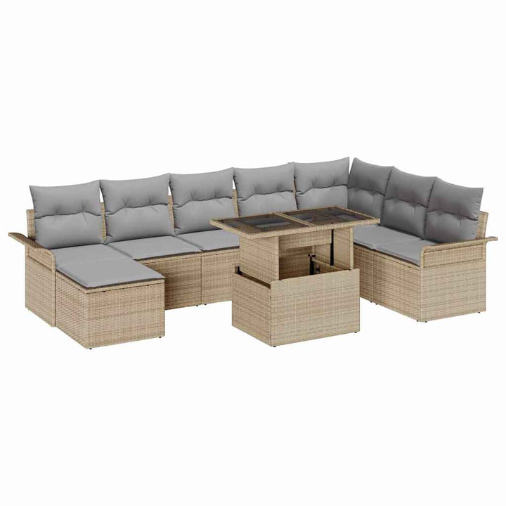 Havesofa Sæt med pude 9 pcs Beige polyrattan