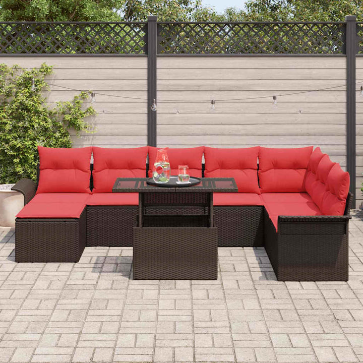 Havesofa Sæt med pude 9 pcs Brun Poly rattan