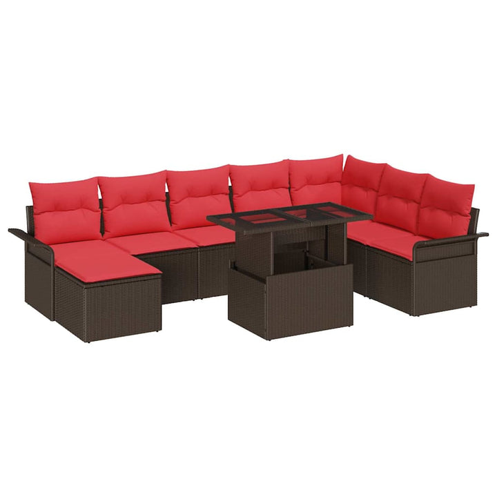 Havesofa Sæt med pude 9 pcs Brun Poly rattan
