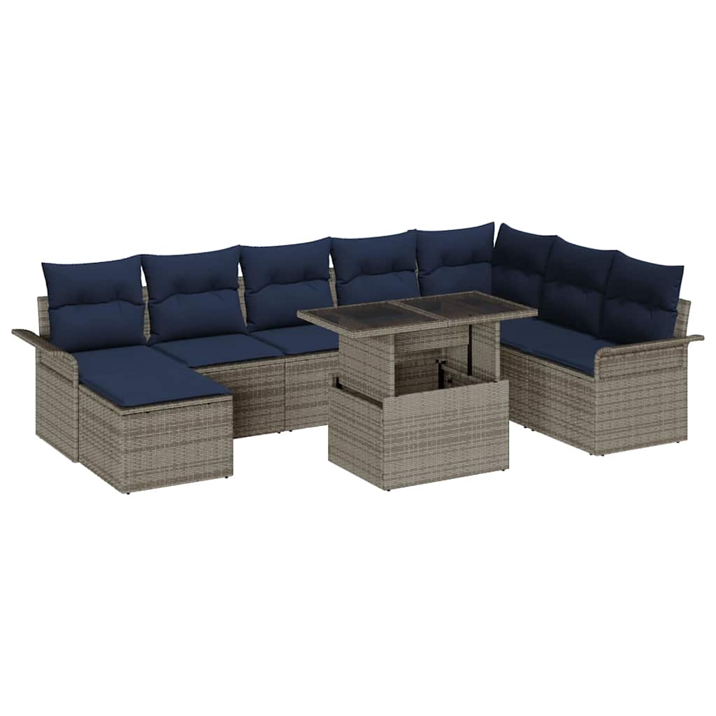 Havesofa Sæt med pude 9 pcs Grå polyrattan
