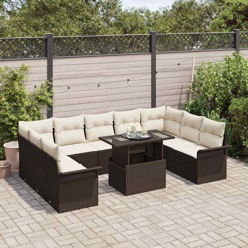 Havesofa Sæt med pude 10 pcs Brun Poly rattan