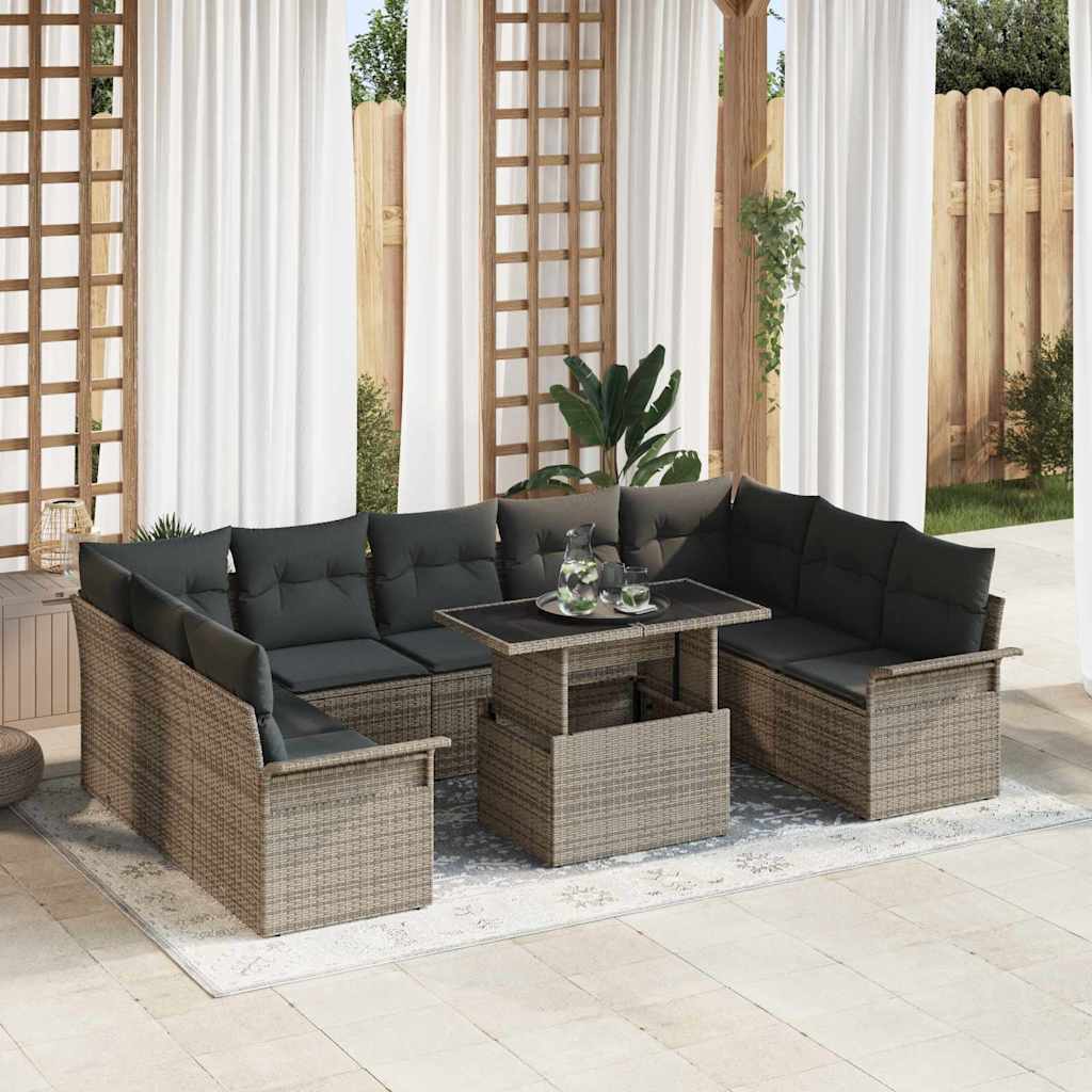 Havesofa Sæt med pude 10 pcs Grå Poly rattan