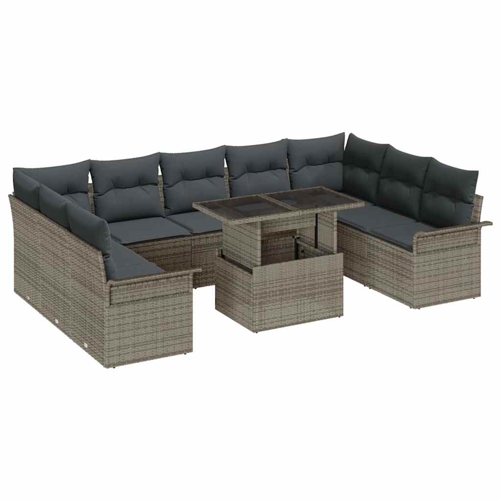 Havesofa Sæt med pude 10 pcs Grå Poly rattan
