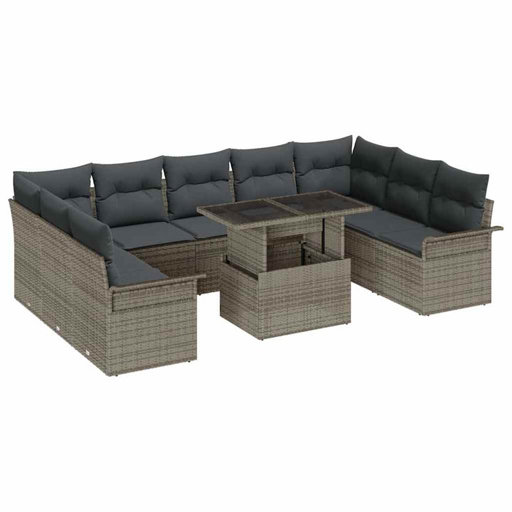 Havesofa Sæt med pude 10 pcs Grå Poly rattan