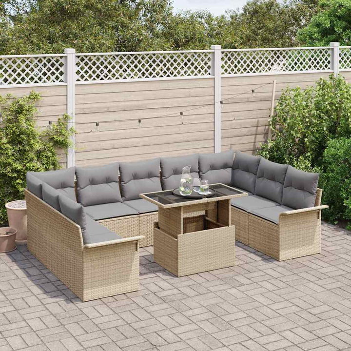 Havesofa Sæt med pude 10 pcs Beige Poly rattan