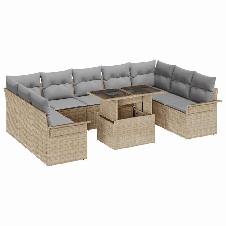 Havesofa Sæt med pude 10 pcs Beige Poly rattan