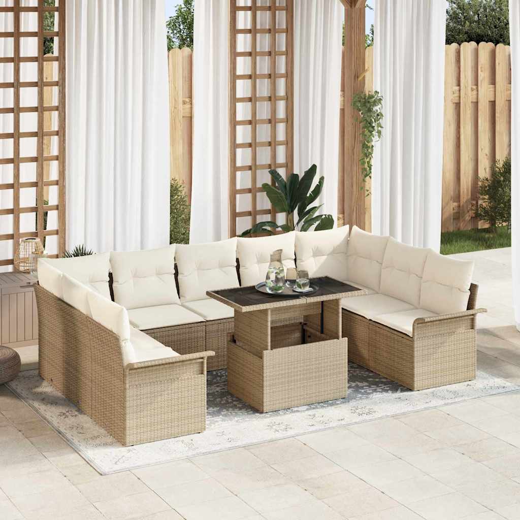 Havesofa Sæt med pude 10 pcs Beige Poly rattan