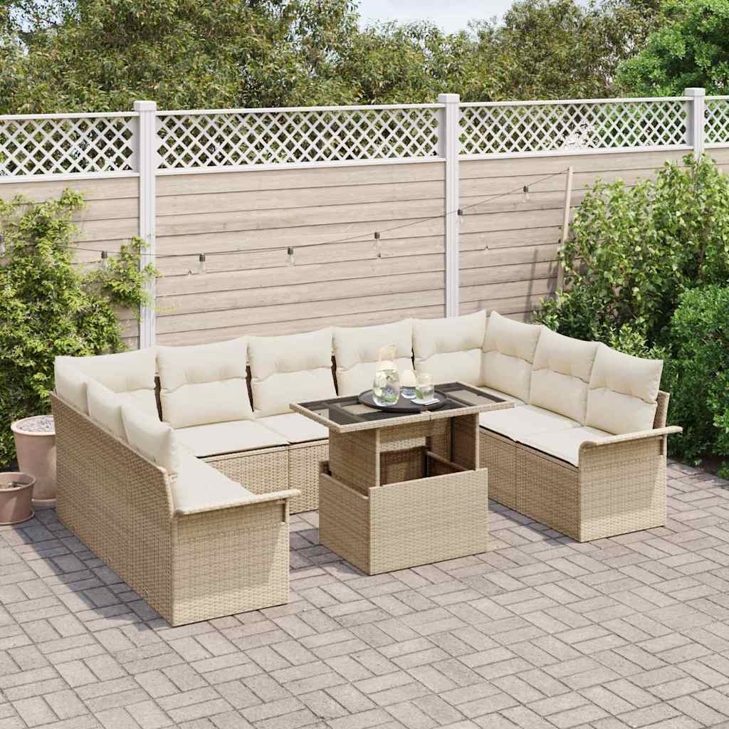 Havesofa Sæt med pude 10 pcs Beige Poly rattan