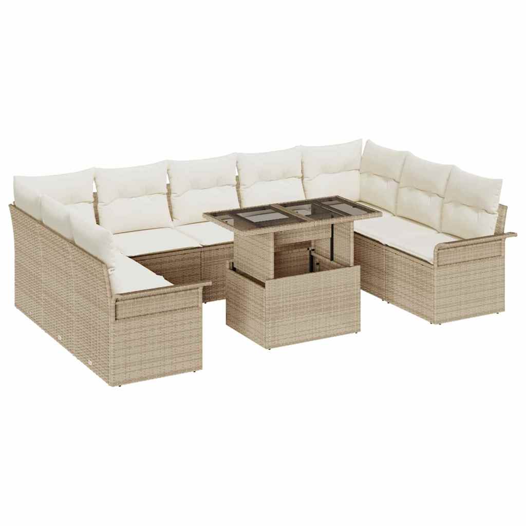 Havesofa Sæt med pude 10 pcs Beige Poly rattan