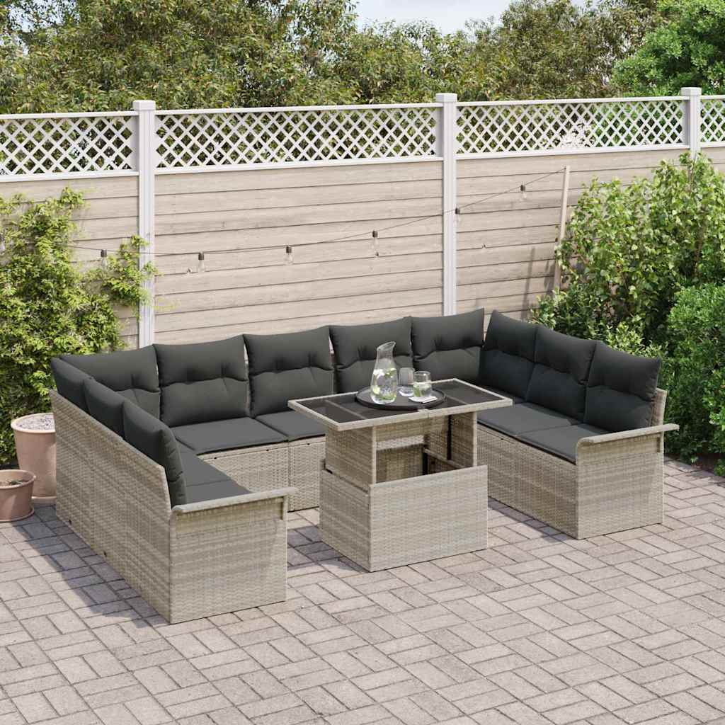Havesofa Sæt med pude 10 pcs Lysegrå Poly rattan
