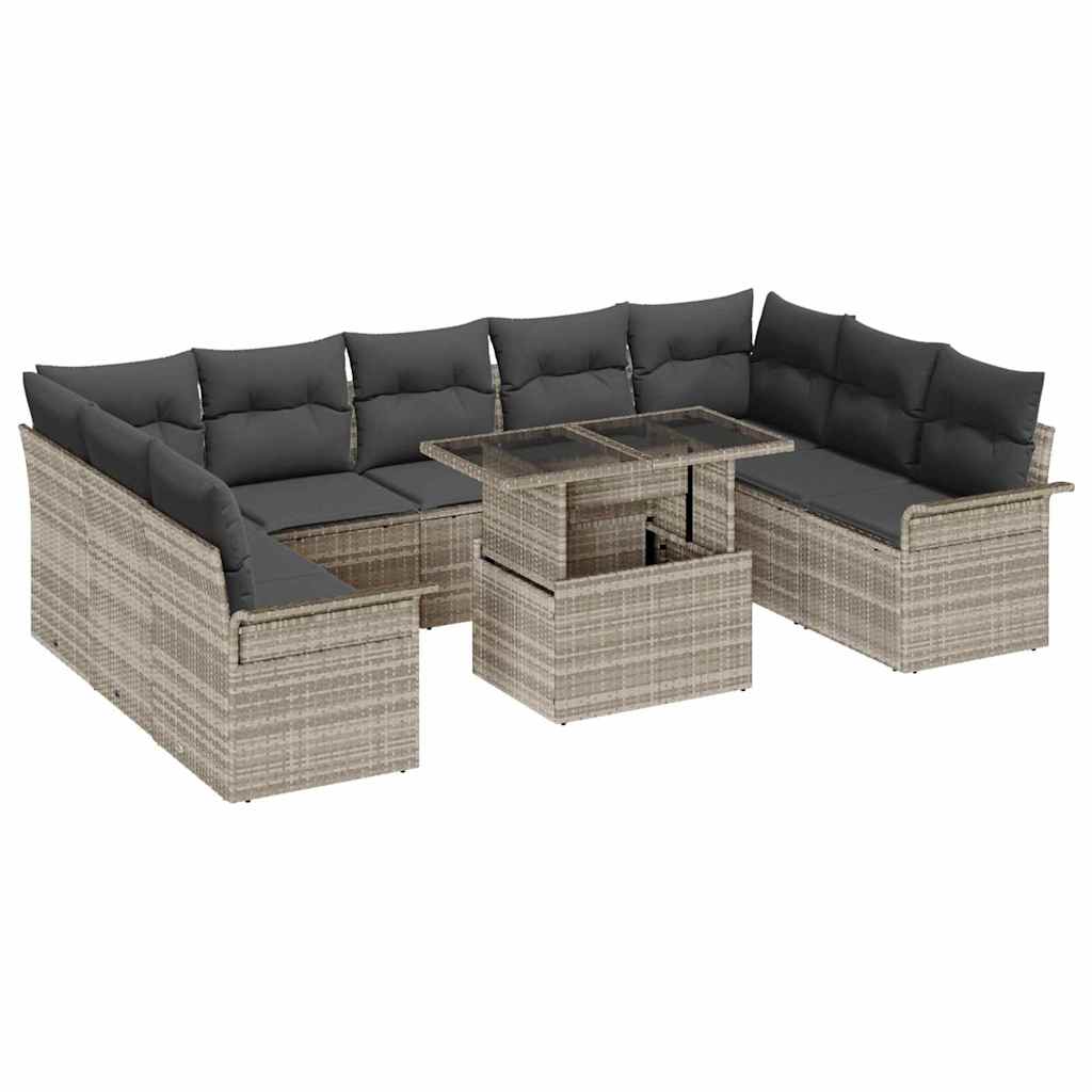 Havesofa Sæt med pude 10 pcs Lysegrå Poly rattan