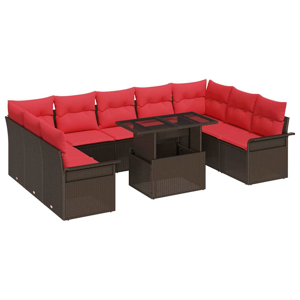 Havesofa Sæt med pude 10 pcs Brun Poly rattan