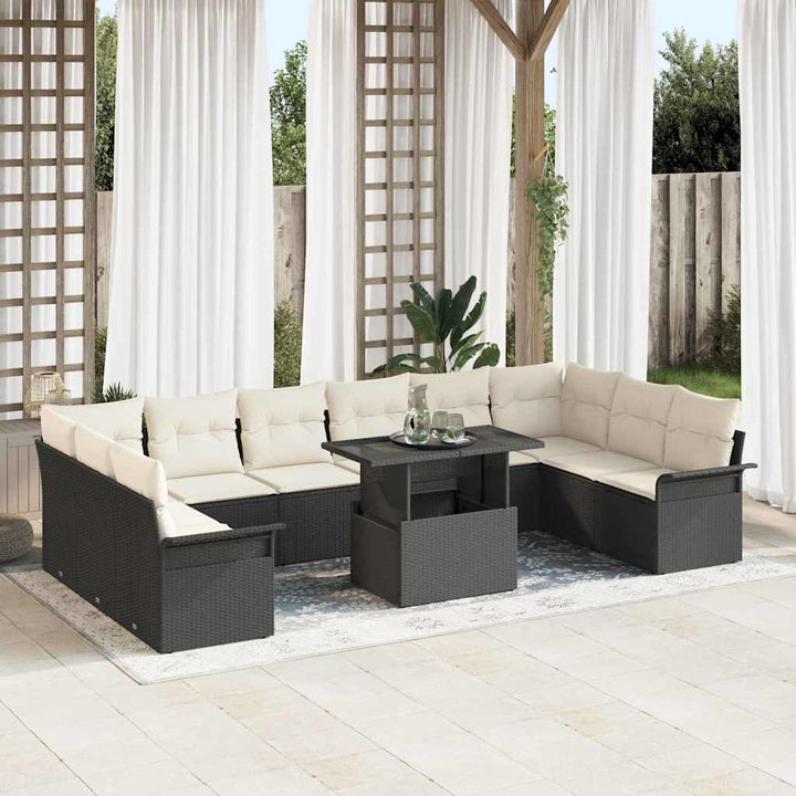 Havesofa Sæt med pude 11 pcs Sort Poly rattan