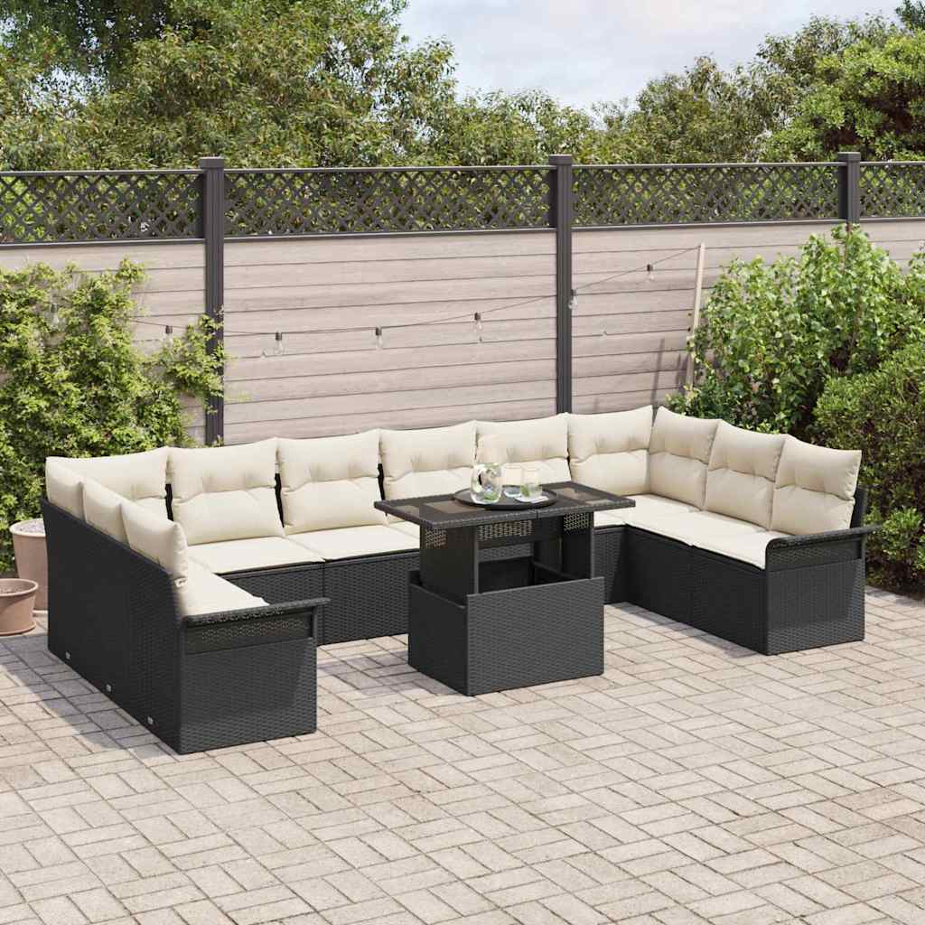 Havesofa Sæt med pude 11 pcs Sort Poly rattan