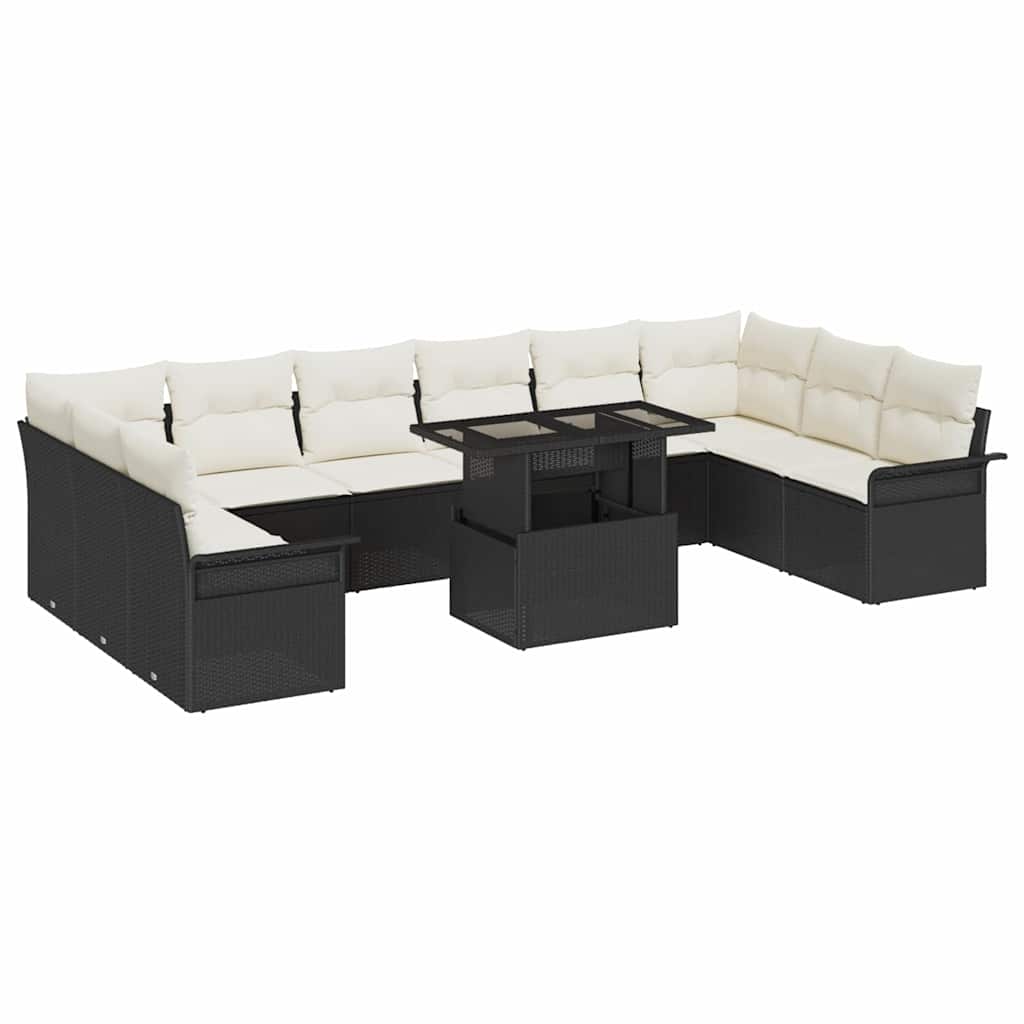 Havesofa Sæt med pude 11 pcs Sort Poly rattan