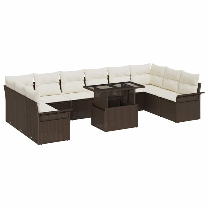 Havesofa Sæt med pude 11 pcs Brun Poly rattan