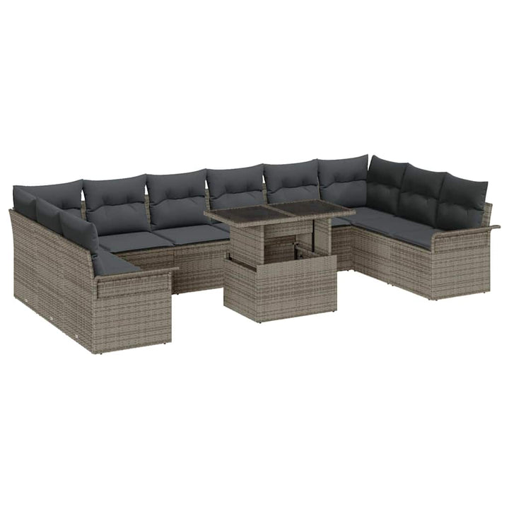 Havesofa Sæt med pude 11 pcs Grå Poly rattan