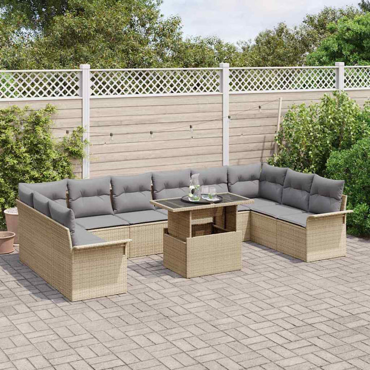 Havesofa Sæt med pude 11 pcs Beige Poly rattan