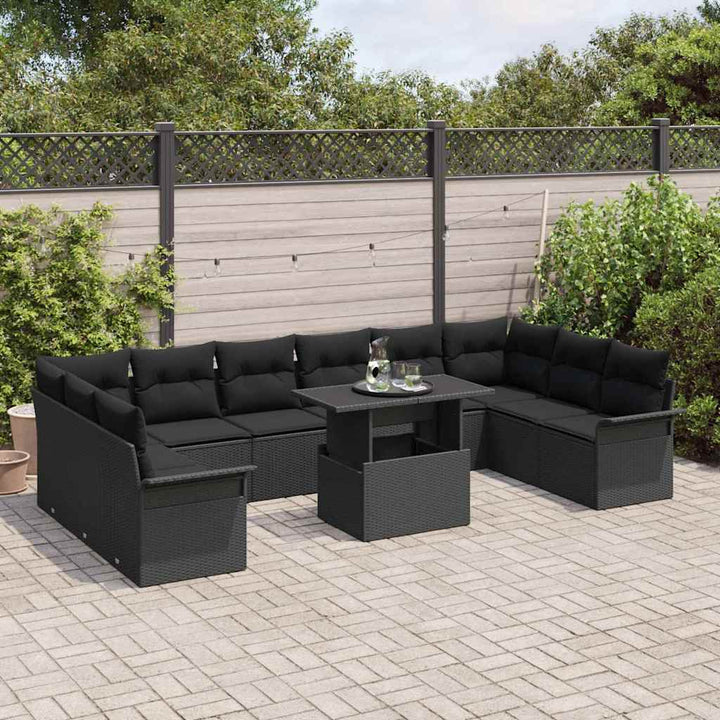 Havesofa Sæt med pude 11 pcs Sort Poly rattan