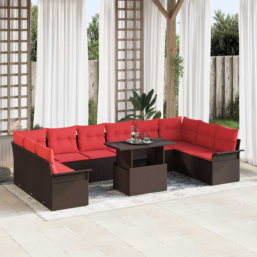 Havesofa Sæt med pude 11 pcs Brun Poly rattan
