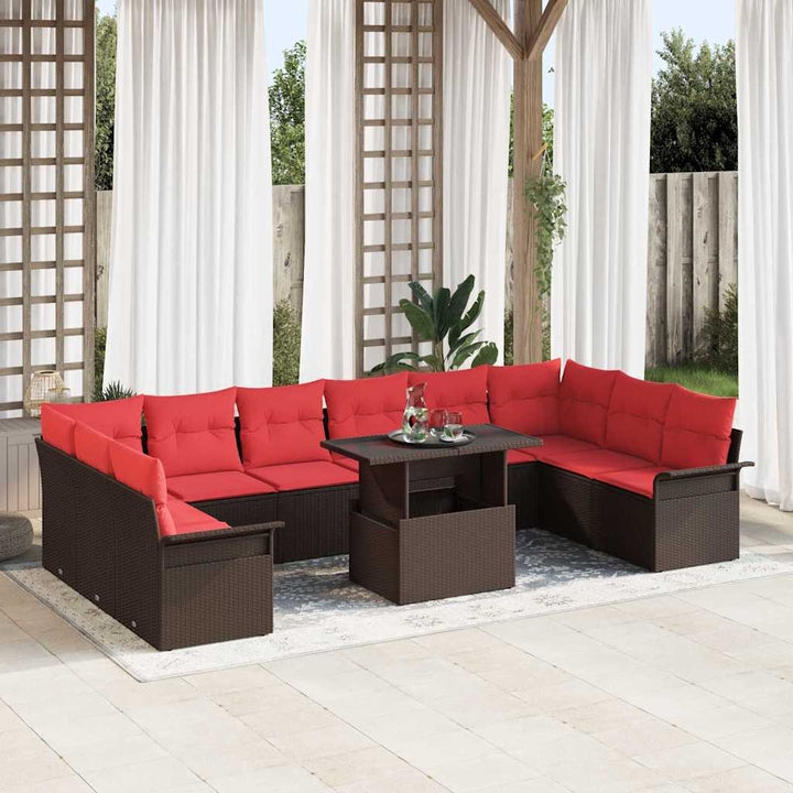 Havesofa Sæt med pude 11 pcs Brun Poly rattan