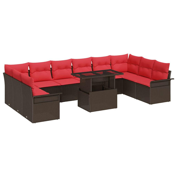 Havesofa Sæt med pude 11 pcs Brun Poly rattan
