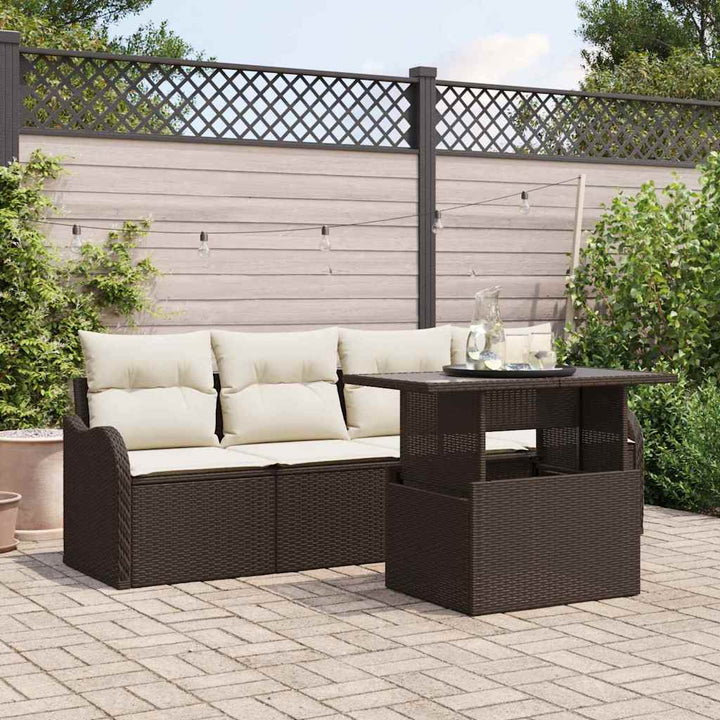Havesofa Sæt med pude 5 pcs Brun Poly rattan