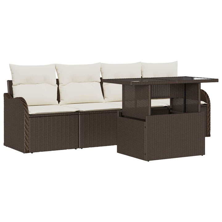Havesofa Sæt med pude 5 pcs Brun Poly rattan